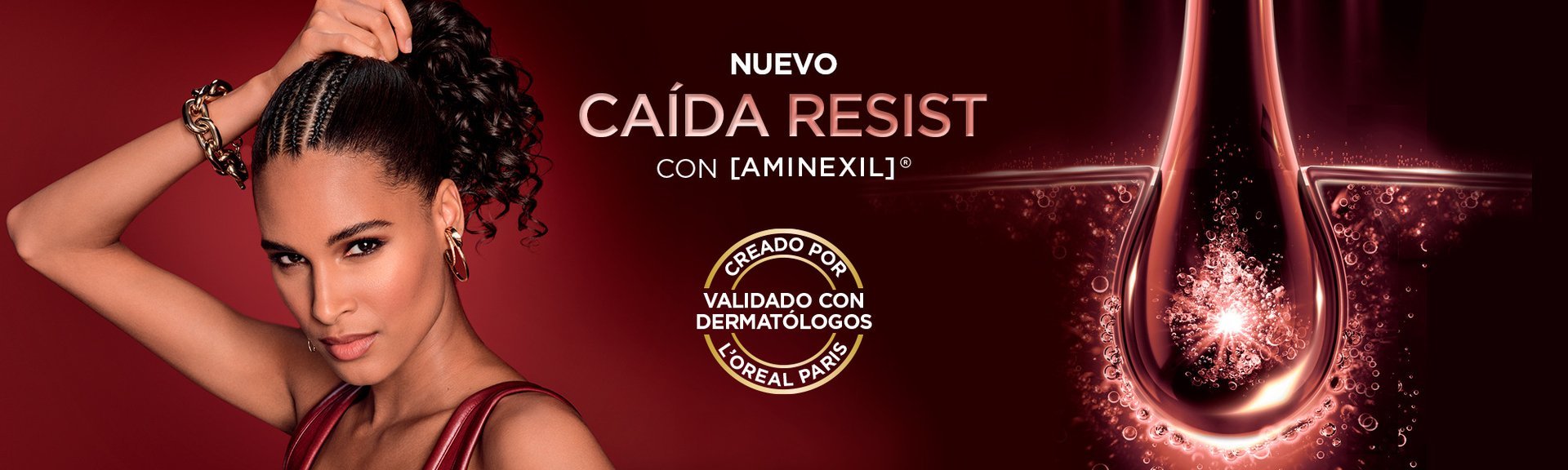 Nuevo Elvive Caída Resist 1.5% Aminexil: Eficacia anticaída comprobada.Validado por dermatólogos. Imagen para Centroamérica