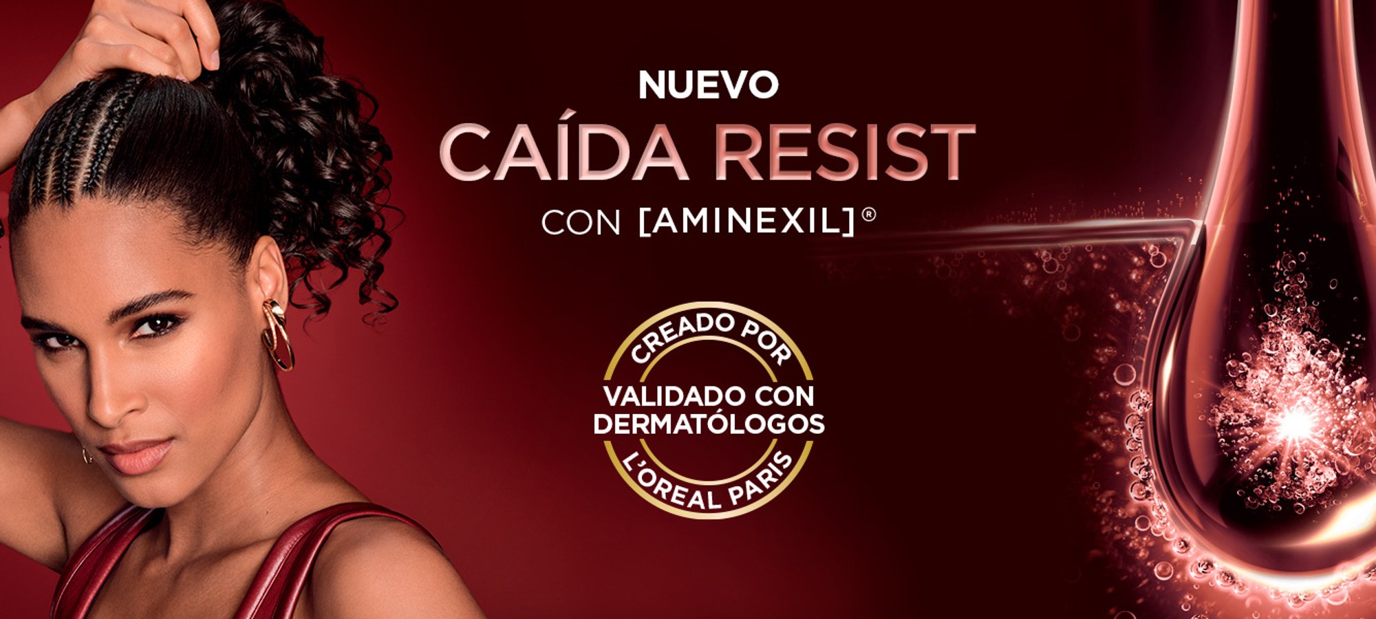 Nuevo Elvive Caída Resist 1.5% Aminexil: Eficacia anticaída comprobada.Validado por dermatólogos. Imagen para Centroamérica