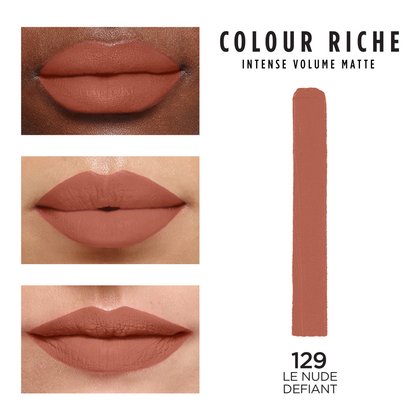 Color Riche intense volume matte. 129 le Nude Defiant Centroamerica.