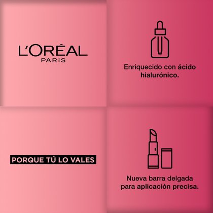 L'Oréal Paris. Enriquecido con Ácido Hialurónico. Porque tú lo vales, nueva barra delgada para aplicación precisa