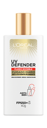 Imagen de fluido UV Defender FPS 50+ de L'Oréal Paris para protección anti-fotoenvejecimiento.